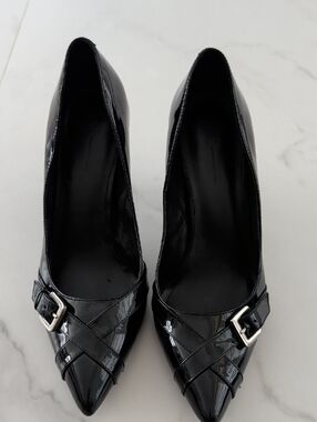 INC International Concepts Black Patent Pointed-Toe Buckle Pumps